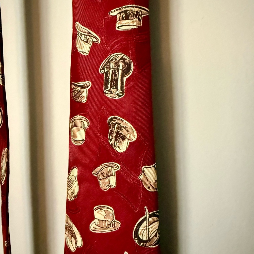 Polo by Ralph Lauren Red Silk Novelty Hat Print Tie 90’s Vintage Retro Pattern - Picture 3 of 5